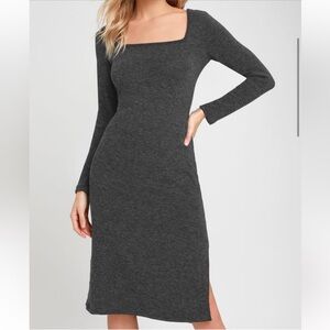 Lulu’s Gray Slitted Long Dress with Square Neck Line XL